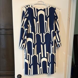 Women’s Navy and Cream Geometric Patterned Dress
